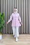 İlayda Tunic Linen Fabric Women's Dusty Pink Collar Openable Buttoned Skirt Part Pleated Hijab Tunic - 2