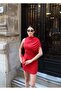 Sandy Fabric Eyelet Mini Dress — Red - 2