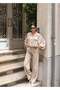 Tencel Fabric Gold Buttoned Bat Sleeve Suit - Beige - 5