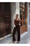 Double Fabric Wide Leg Belted Trousers — Brown - 6
