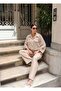 Tencel Fabric Gold Buttoned Bat Sleeve Suit - Beige - 3