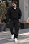 Men's Black Top and Bottom Set Zippered Sweatshirt