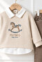 Baby Boy Thessaloniki Knitted Horse Patterned Shirt with Collar and Pants 2-Piece Set - 2