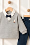 Baby Boy Thessaloniki Knitted Bow Tie Shirt with Collar and Rabbit Detail Pants 2-Piece Set - 2