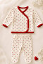 Newborn Baby Heart Patterned 7 Piece Hospital Discharge Set with Red Ribbons - 4