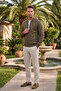 Men's Khaki Slim Fit Stretch Fabric Zippered Suede Jacket – Transitional Slim Premium Coat 2504334