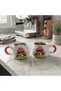Handcrafted, Embossed Patterned Country House and Mushrooms Figured 2-Piece Ceramic Mug Set