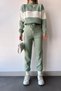 Mint Colored Women's Knitwear Tracksuit Set - Stand Collar, Stripe Block, Tight Knitted BC231006 - 3