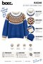Women's Blue Crew Neck Snow Patterned Knitwear Sweater - 3