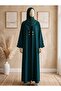 Emerald Green Coat-Style Abaya with Matching Hijab | Modern & Elegant