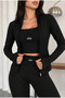 Women's 3-Piece Sports Set Zipper Crop Jacket Bustier and High Waist Gathering Leggings - 3