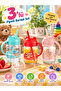 Set of 3 Tedy Bear Cup Glass Cup with Straw - Blue, Powder and Red - 2