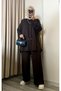 Striped Detailed Hooded Loose Tunic Pants Set - 5
