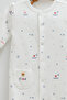 100% Cotton Baby Girl Romper with Star Pattern and Snap Fasteners - Ecru - 3