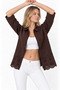 Women's Shirt Collar Brodered Front Zippered Gabardine Jacket - 3