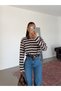 Polo Collar Striped Sweatshirt - Brown - 5