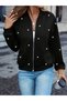 Women's Long Sleeve Front Zipper Pearl Short Modal Jacket - 5