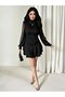 Women's Turtleneck Sleeves Pearl and Tulle Detailed Draped Mini Sandy Dress - 5