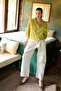 Acid Green Gold Buttoned Three Quarter Sleeve Thin Jacket Per5132 - 4