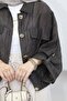 Brown Gold Buttoned Three Quarter Sleeve Thin Jacket Per5132 - 3