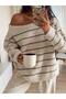 Stone Kayık Collar Striped Knitwear Sweater - 7065 - 5