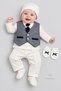 Newborn Baby Boy Mevlüt Set 6 Piece Stylish Special Occasion Set with Bow Tie and Vest Gift Set Ecru Navy Blue - 3