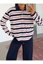 Polo Neck Striped Sweatshirt - Navy Blue - 2