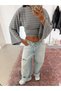 Striped Blouse with Gathered Sides - Gray - 2