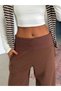 Waist Folded Wide Leg Sweatpants - Brown - 4