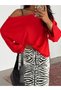 Off-Shoulder Wide Sleeve Blouse - Red - 2
