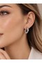 Silver Color Zircon Stone Hoop Model Brass Women's Earrings - 2