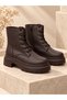 Women's Bitter Brown Lace-Up and Zippered Thick Sole Textured Winter Boots - 2