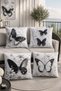 Black and Gray Floral Patterned 4-Piece Throw Pillow Cover Set