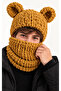 Men's Puffy Balaklava Earflap Knitted Hooded Neck Warmer Mustard Winter Beanie Scarf