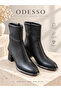 Women's Black 5 cm Block Heeled, Blunt Toe, Zippered, Stylish Socket Boots - 2