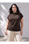 Two Mt Shop Quality Lcw Curve Brown Combed Cotton Straight Draped Collar Short Sleeve Women's Blouse