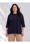 Alita City Farkıyla Lcw Curve Navy Blue Plain Oval Neck Three Quarter Sleeve Women's Blouse