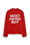Most Hated Boy Printed Long Sleeve Oversize Fit T-Shirt Red