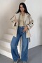 Pb Women's Stand Collar Belted Short Lined Comfortable Fit Ecru Cashmere Coat - 3