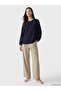 Two Mt Shop Quality Navy Blue Combed Cotton Plain Oval Neck Long Sleeve Women's Blouse - 2