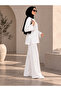 Women's White Ribbed Front Wide-Leg Modal Fabric High Waist Gathering Pants Leggings & Oversize Hijab Tunic Two-Piece Set - 2