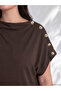 Two Mt Shop Quality Lcw Curve Brown Combed Cotton Straight Draped Collar Short Sleeve Women's Blouse - 2