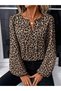 Women's long sleeve round neck v-neck leopard print supreme blouse