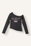 Fashion Fit Asymmetrical Waist Boat Neck Printed Ribbed Long Sleeve T-Shirt Girls I8451A826Au