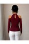 Women's off-the-shoulder mock neck long sleeve v-neck pleated viscose blouse - 3