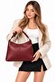 Women's Soft Textured Faux Leather Handbag – Single Compartment, Small Zippered Pocket, Casual Stylish Burgundy Bag - 7