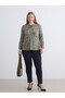 Alita City with a Difference, Lcw Grace Khaki Combed Cotton Patterned Tie Collar Long Sleeve Women's Blouse - 2