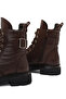 Women's Brown Lace-Up Zippered Leather Boots Wf400002Df - 8