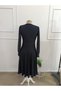 Women's long sleeve double-breasted collar tulle detailed pearl midi viscose dress - 6