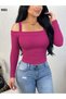 Women's long sleeve madonna neckline strappy crop camisole blouse - 3